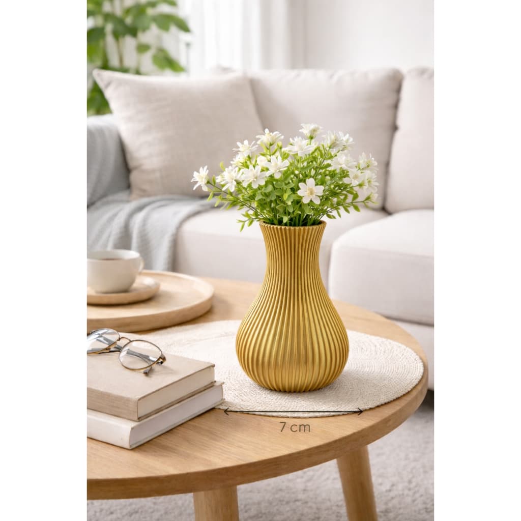 Vaso Decorativo Canelado 15cm Pequeno para Flores Artificiais Decoração de Mesa Sala Escritório