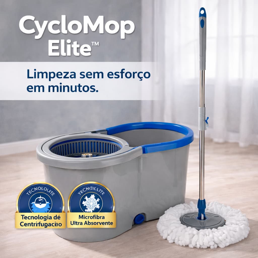 Mop Giratório CycloMop Elite™ com Balde 13L e Microfibra | Sistema Centrífuga Limpeza Prática