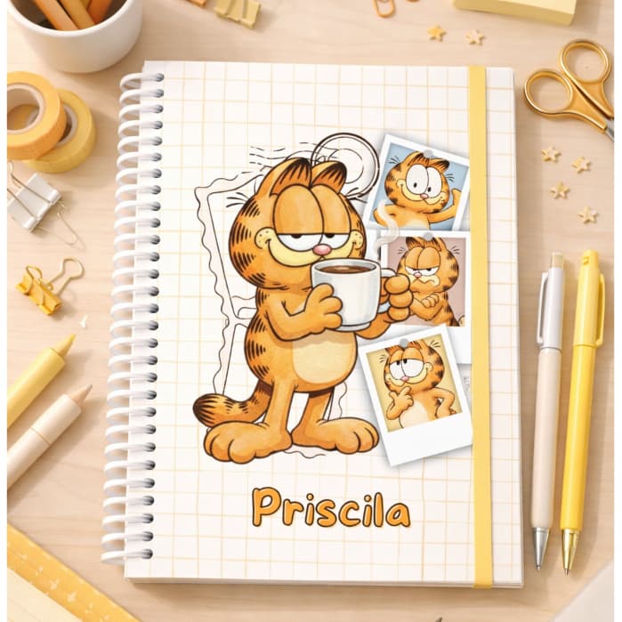 Caderno Universitário Personalizado Garfield com nome | 01 OU 10 Materias | Capa Dura | Cadeno 19 x 27 cm