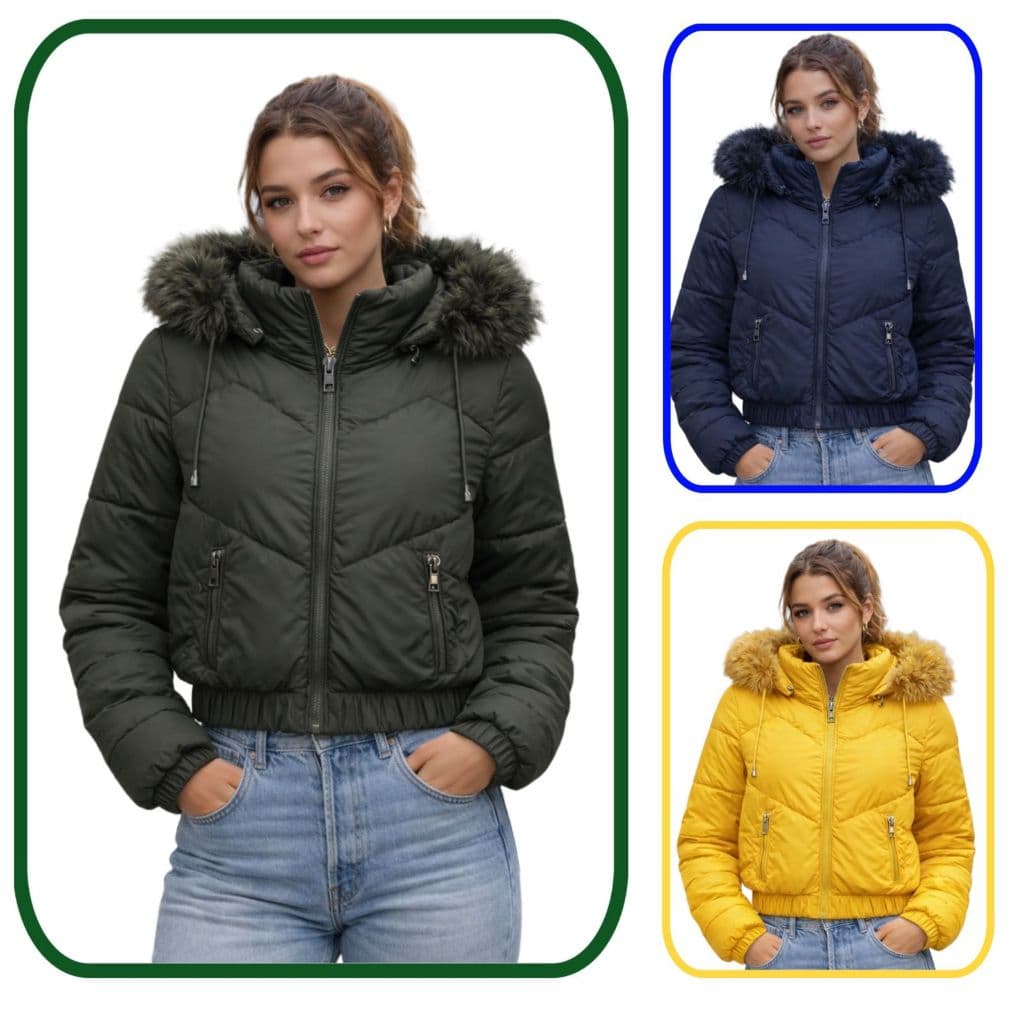 Jaqueta Puffer Feminina Cropped copa Curta Impermeável Bobojaco Pelúciada Casaco Frio Inverno Quentinha