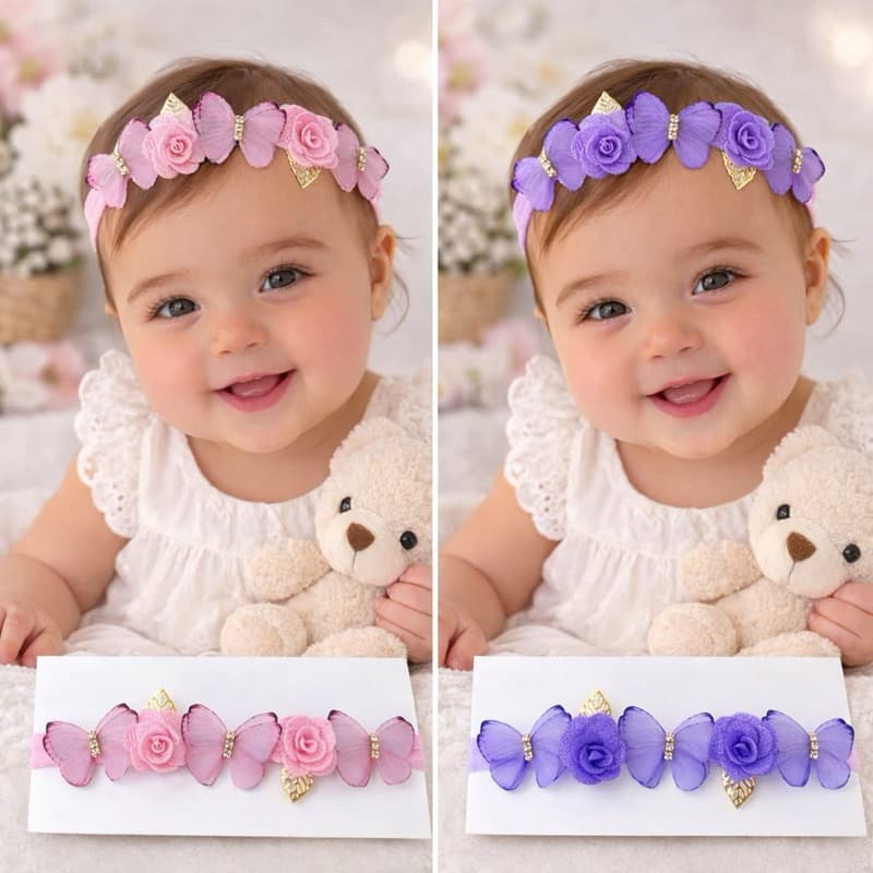 Faixinha de Bebê Luxo Borboleta e Flores | Tiara Batizado, Jardim Encantado, Festa Infantil.