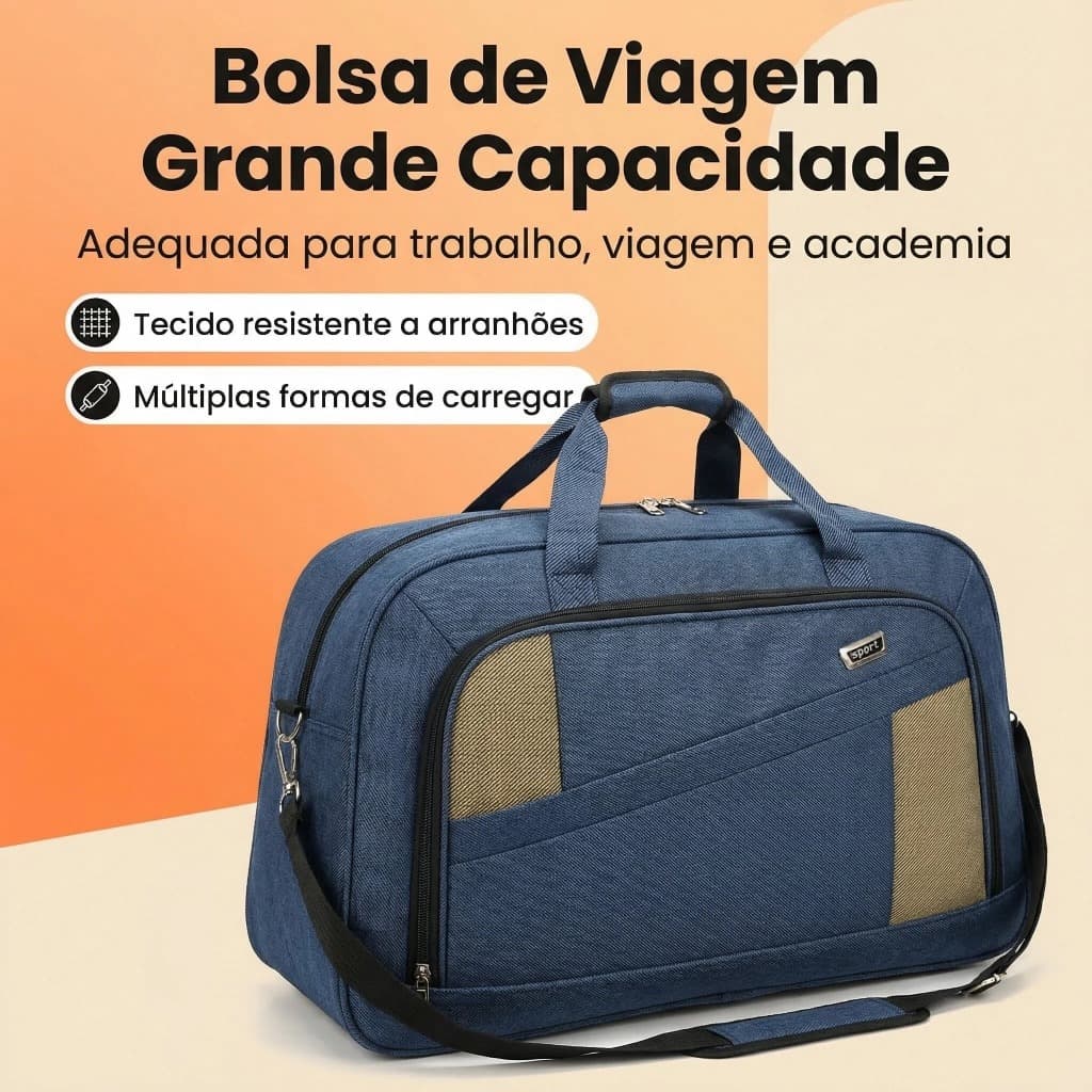Bolsa de Viagem Grande Mala de Mão Academia Esportiva Impermeável Espaçosa com Alça de Ombro para Viagem Academia Fim de
