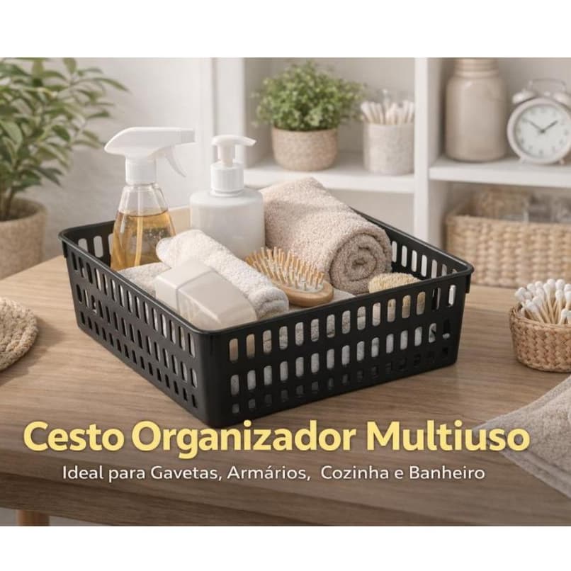 Cesto organizador multiuso grande empilhavel gaveta armario lavanderia banheiro plástico