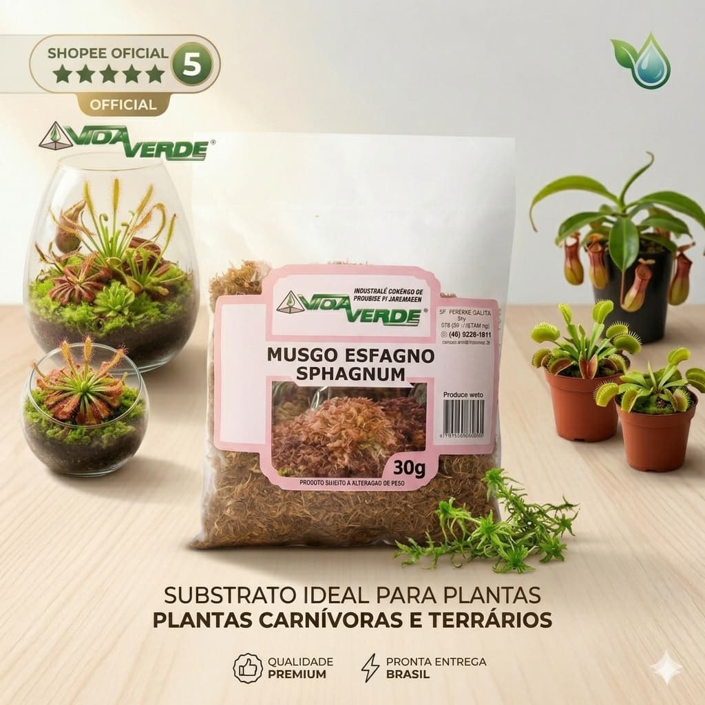 Musgo Esfagno Sphagnum 30g Natural p/ Orquídeas Plantas Carnívoras e Jardinagem