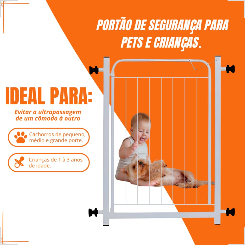 Portão de Segurança Ajustável 78–132 cm para Cachorro Grade Pet com Extensores Branco ou Preto