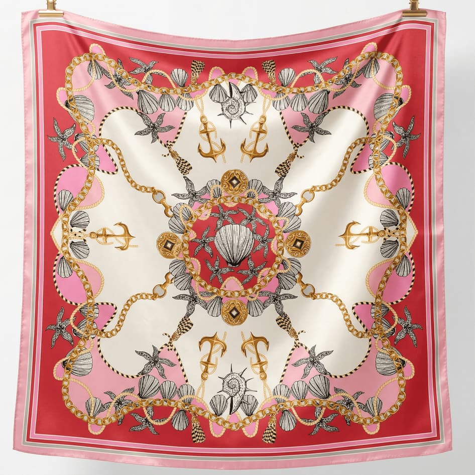 Lenço Feminino Sublimado Cetim Grande Cabelo Bolsa 90x90 Cm Flor Rosa Real