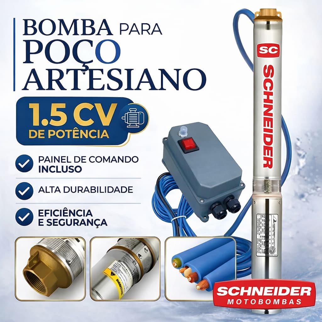 Bomba Schneider Caneta Poço Artesiano 1,5cv 220v + Painel Partida Poço Até 140m