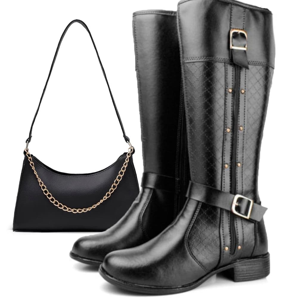 Combo Poderoso: Bota Cano Alto + Bolsa com Corrente – Estilo que Marca Presença