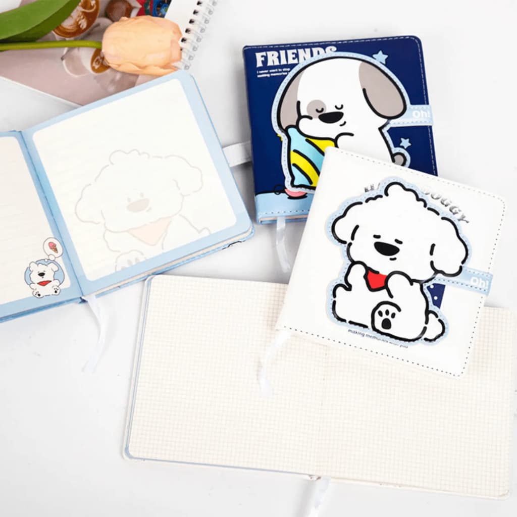 Kit 2 Mini Caderno Luxo Happy Doggy com Fechamento Importado Compacto Fofo Alta Qualidade