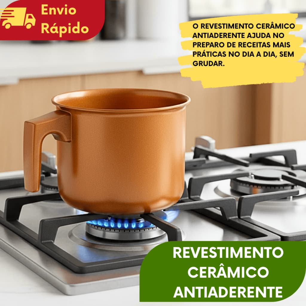 Jogo Caneco Fervedor Leiteira Canecão Com Revestimento Cerâmico Linha Cobre 1,6/ 1,1 Litros