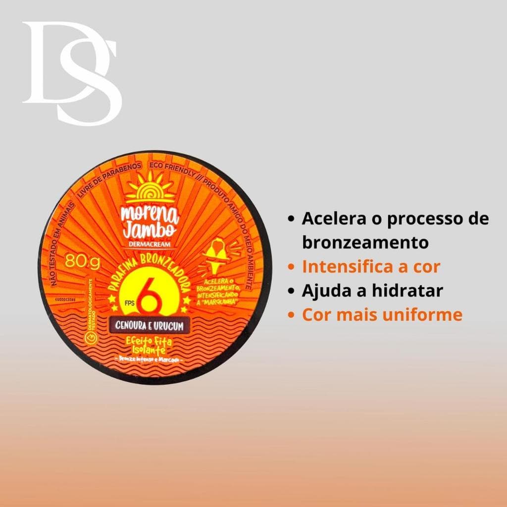 Parafina Bronzeadora Dermacream - Morena Jambo | Bronze Intenso e Efeito Fita Isolante FPS6 80g