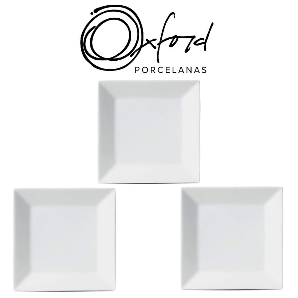 Prato Raso de Sobremesa Quadrado Oxford Quartier White 20x20cm Porcelana Original Branco - Unitário