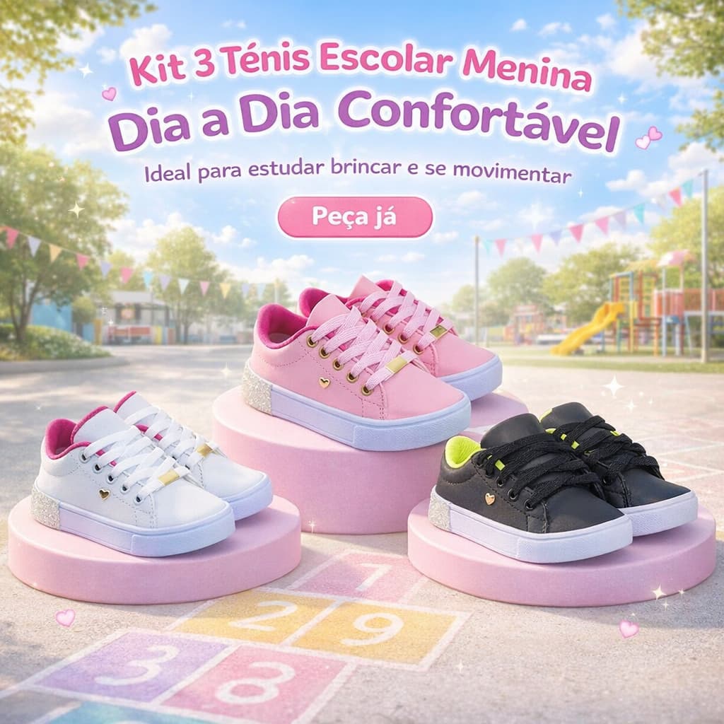 Kit 3 Tênis Menina De Passear | Ideal Para Estudar, Brincar e Correr Do 25 ao 36  | PEÇA JÁ