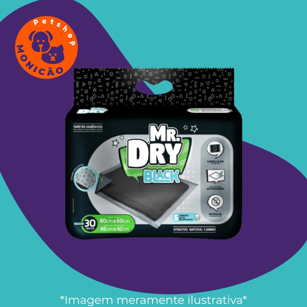 Tapete Higiênico Mr. Dry Black 80x60cm com 30 Unidades