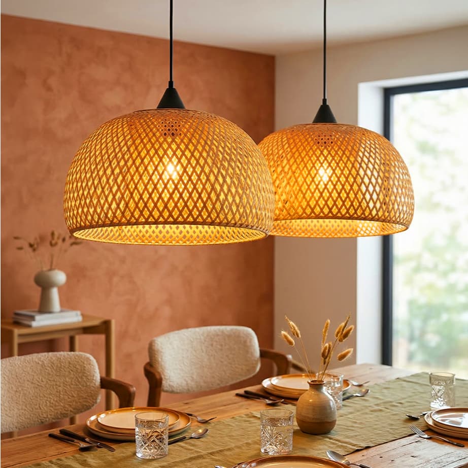 Lustre Pendente Bambu Rústico - Malibu 35cm - Palha Bivolt - Unidade/Kit
