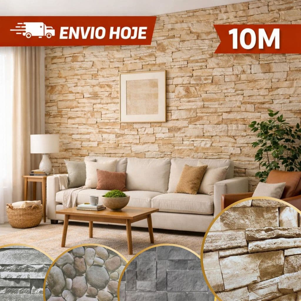 Papel De Parede Lavável Texturizado Pedras Tijolo Canjiquinha 3d Sala Quarto Autocolante
