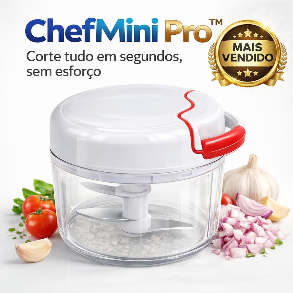 Triturador de Alimentos Manual Mini Processador Portátil com Corda 2 Lâminas ChefMini Pro™