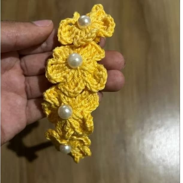 Tiara de Crochê Amarela Bebê com 4 Flores Faixa de Cabelo Menina