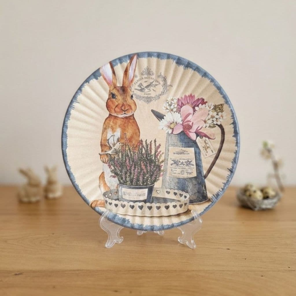 Prato Raso Scalla Cerâmica Coelho Decorativo Luxo Páscoa