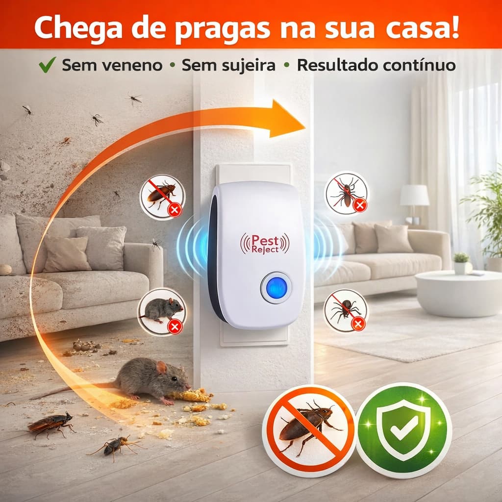 Repelente Ultrassônico Eletrônico Pest Reject Bivolt Espanta Ratos Baratas Mosquitos