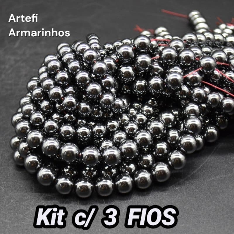 Fio Pedra Natural Hematita 3 FIOS 6mm 4mm