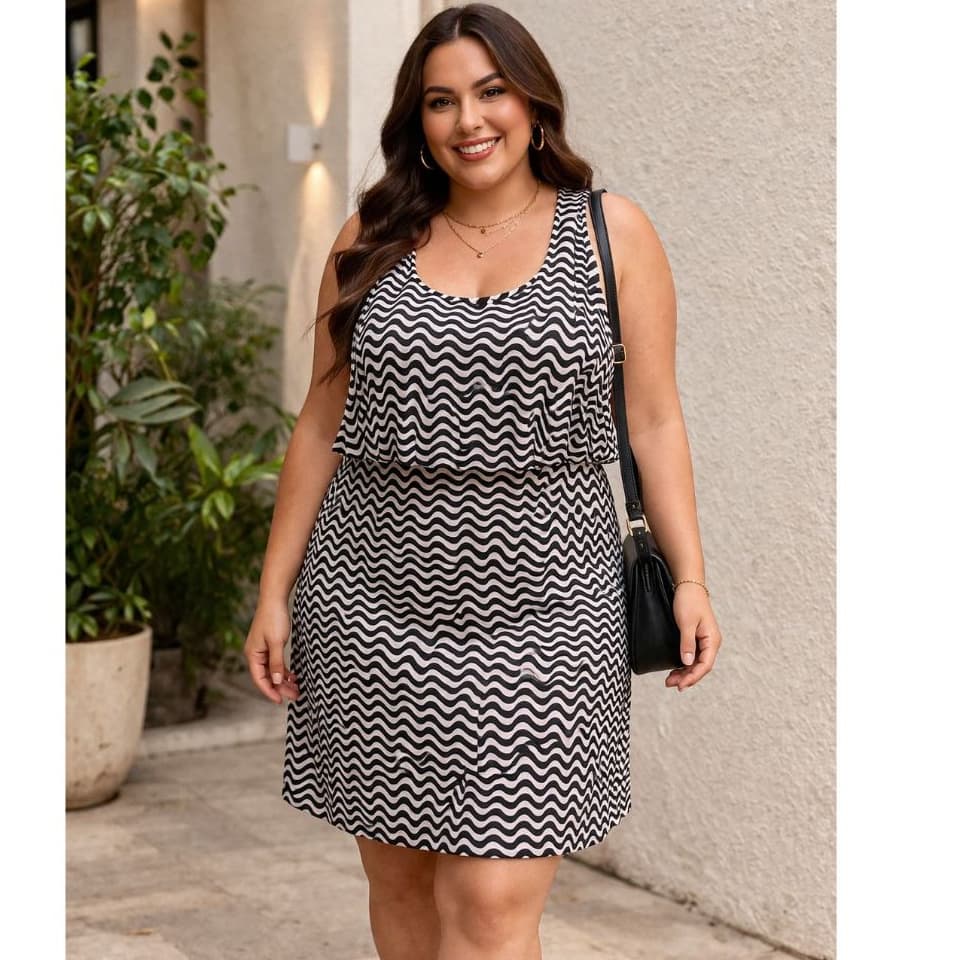 Vestido Feminino  Plus Size  liganete do M ao G6 ALÇA COM BABADO Estampado Confortável Moda Casual Elegante