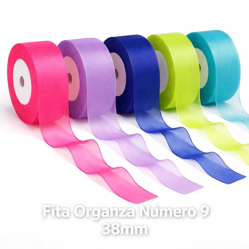 Fita Organza Nº 9 (38mm) – Cores Vibrantes para Decoração, Laços e Artesanato