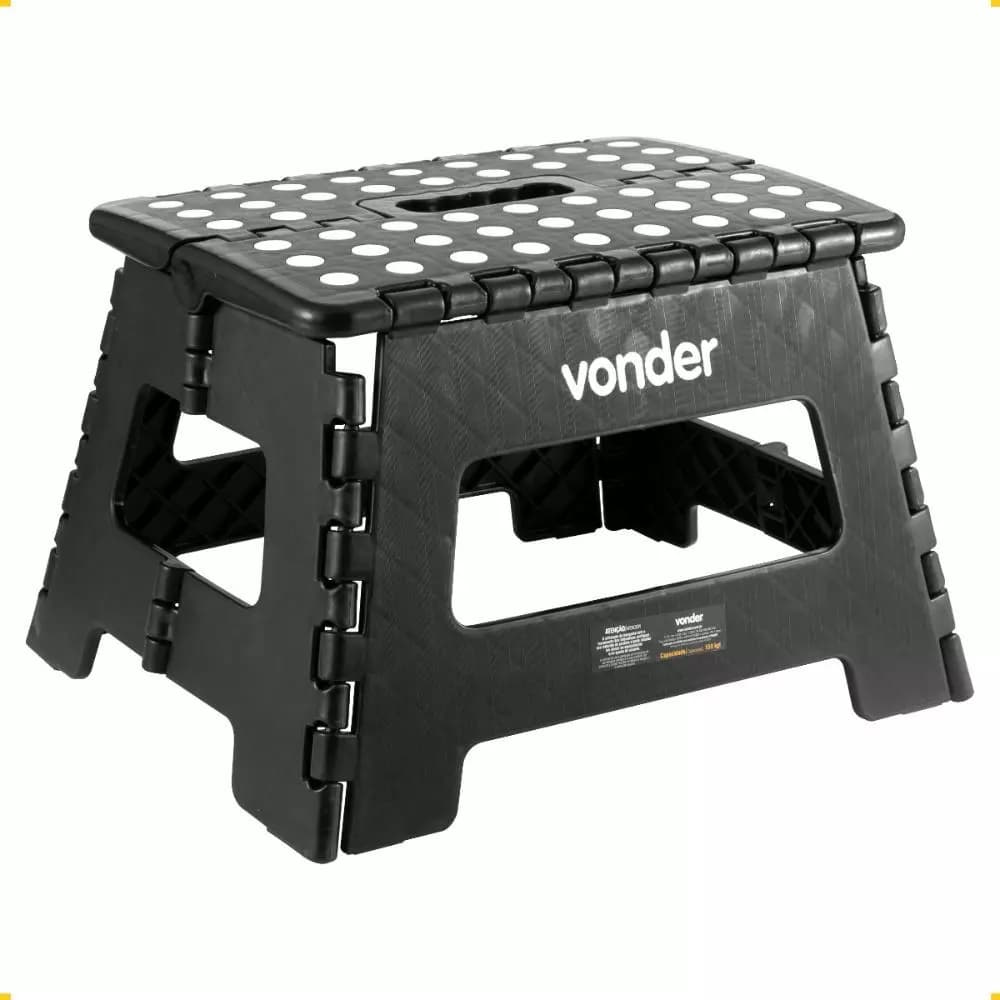 Banqueta Dobrável Plástico Multiuso 22cm 150kg Preto Vonder