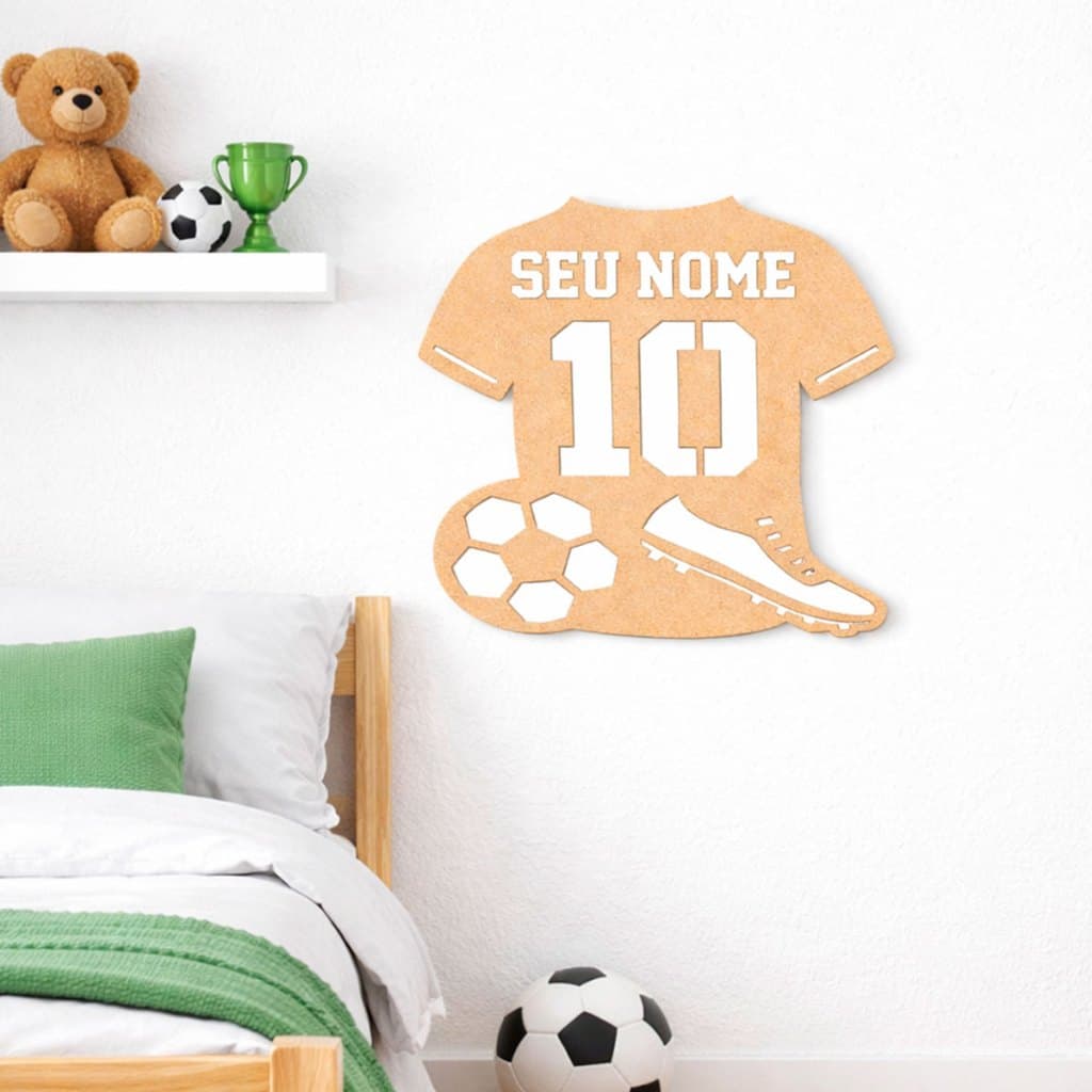 Placa Nome Futebol Personalizada MDF Vazado | Decoração Quarto Infantil e Festa Futebol