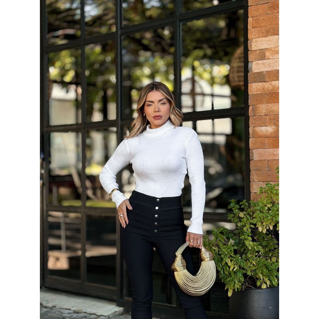 Blusa Feminina Manga Longa Cacharrel Gola Alta Trico Tricot Modal Blusa De Frio Inverno