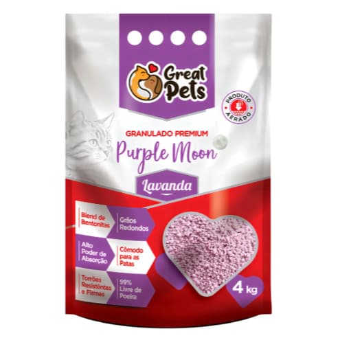 Areia Higiênica Bentonita Premium Lavanda para Gatos Great Pets 4 kg