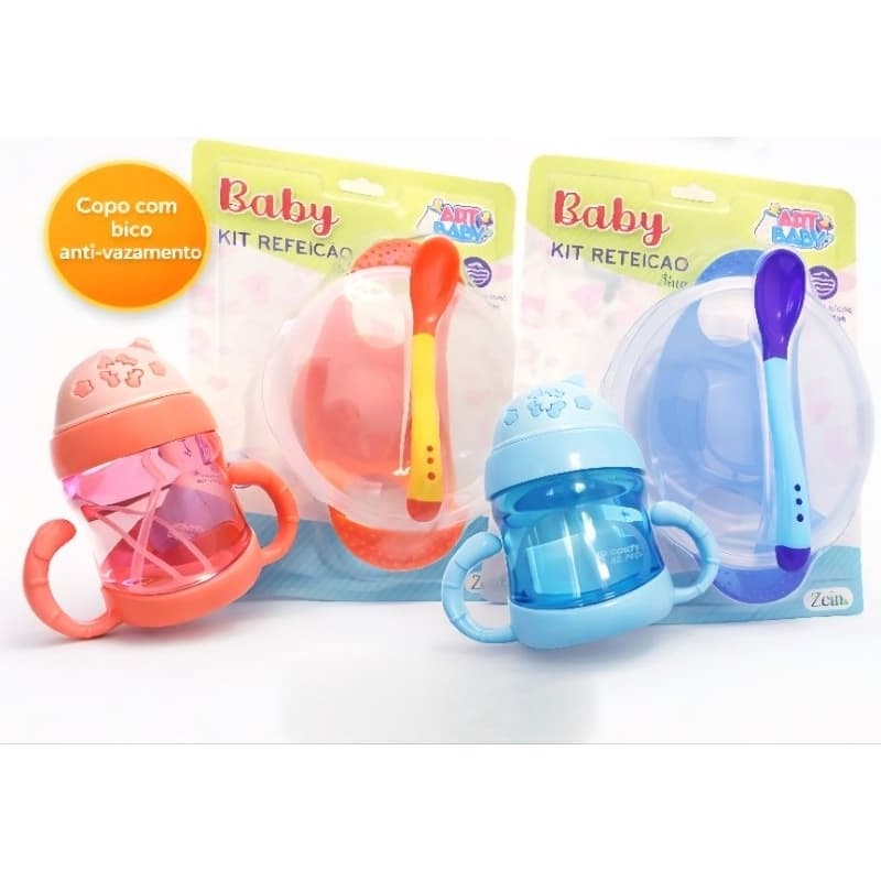 Kit Refeição Ventosa + Copo retrátil Azul