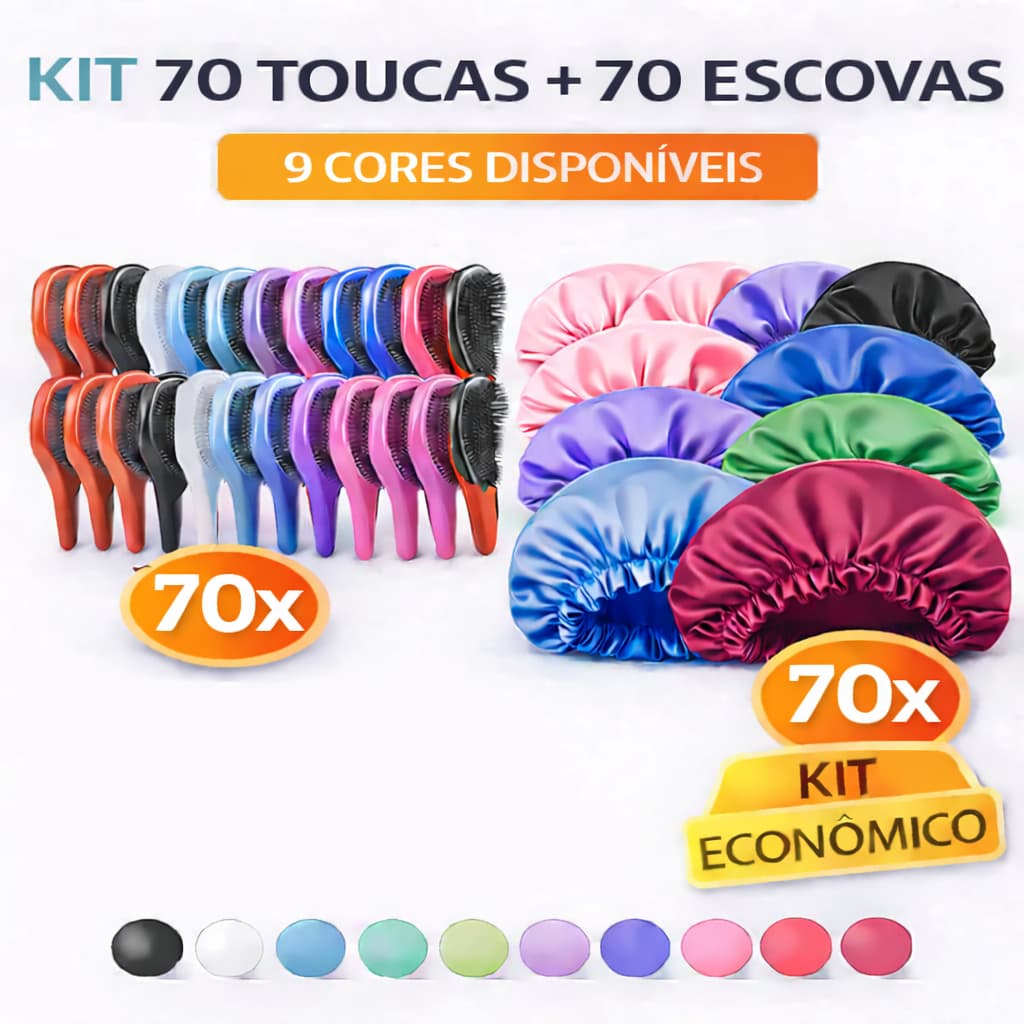 Kit 70 Toucas Cetim + 70 Escovas Mágicas