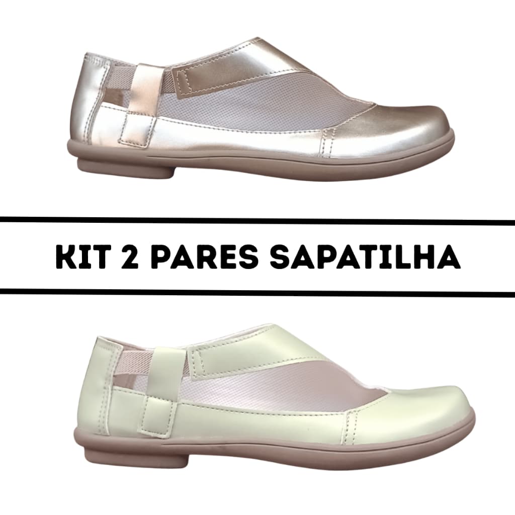 Kit 2 Sapatilhas Boneca Sintético Dourada/Pistache Casual