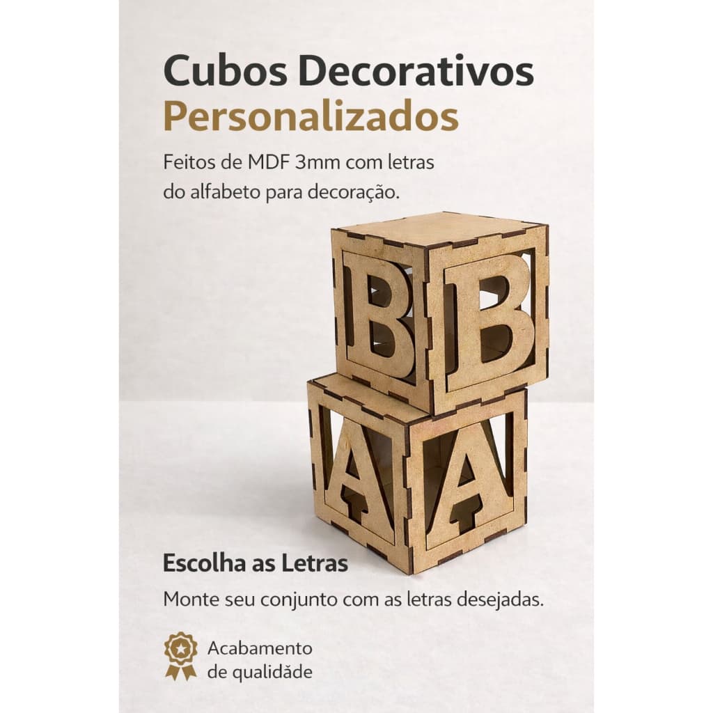 Letra Cubo MDF 10cm Decorativa Para Nome Infantil Parede Porta Maternidade Festa
