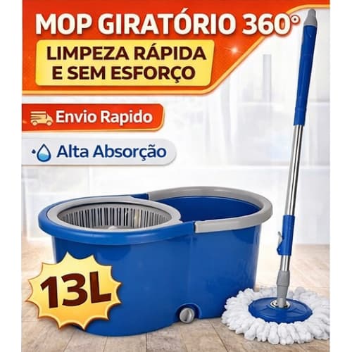 Mop Giratório 360° Com Balde Centrífuga 13L Inox Esfregão Limpeza Prática Casa Piso Secagem Rápida
