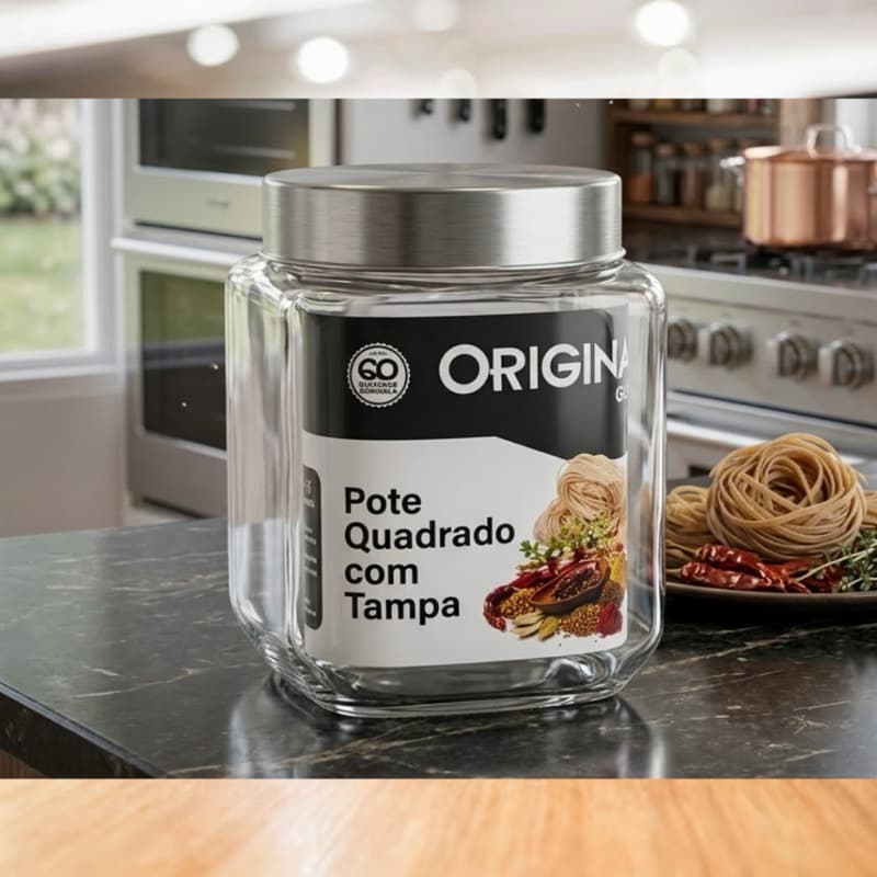 Pote de Vidro Quadrado 1,2L com Tampa Hermética – Porta Mantimentos, Pote para Cozinha, Vidro Resistente