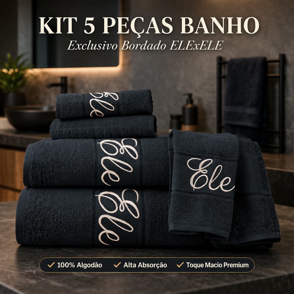 Jogo Toalha de Banho Bordado ELExELE 5 PÇ Para Presente Casamento