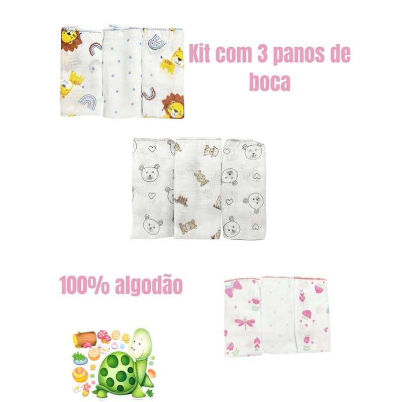 Fralda de pano de boca Estampada 3 Unidades 34x40 cm 100% algodão Bublim Incomfral