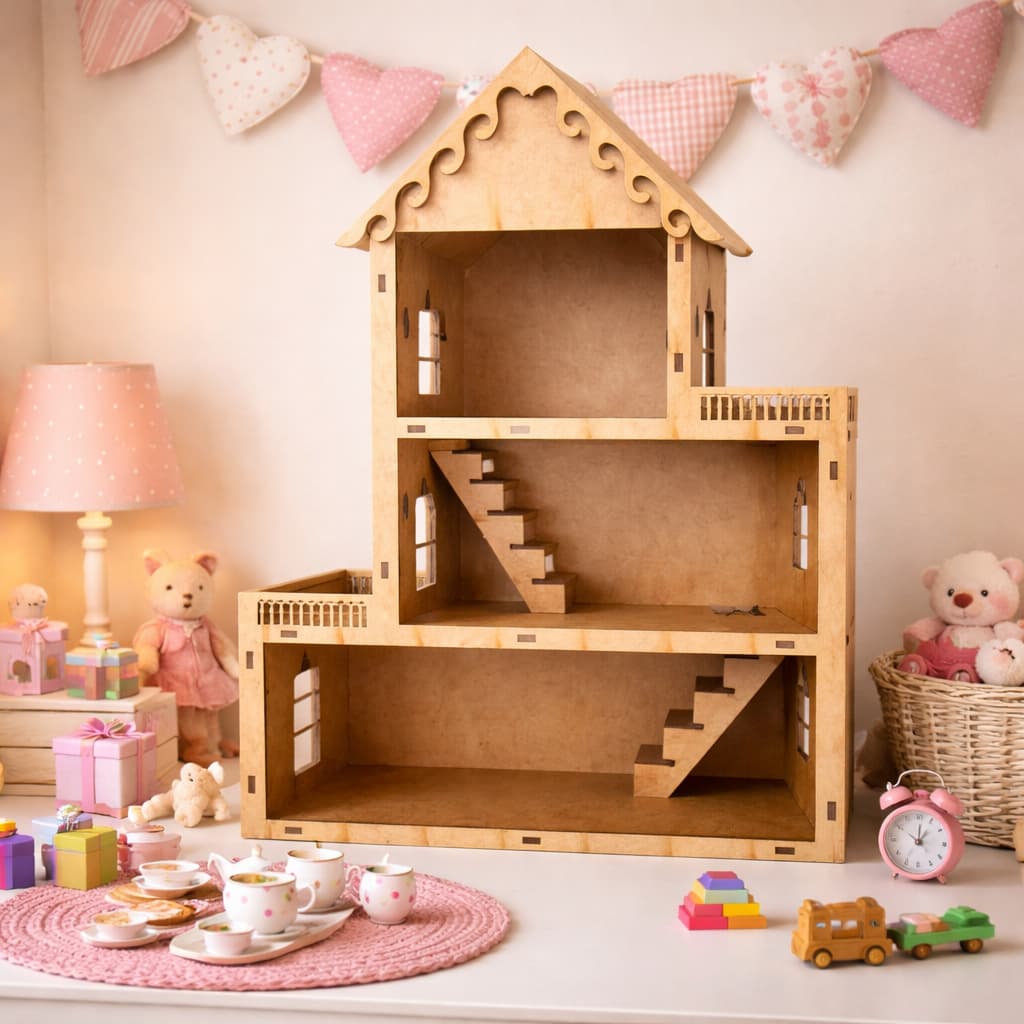 Casa Casinha de Boneca Infantil 60cm em Mdf Crú Brinquedo