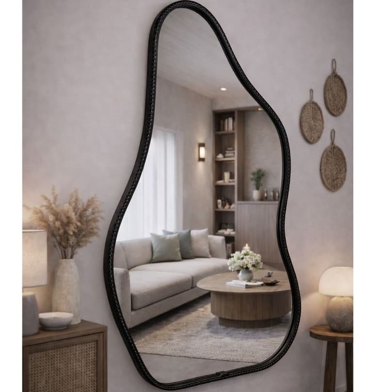 Espelho Orgânico Flame de Parede com Moldura em Couro 60x40 e 80x50 Premium Envio Imediato
