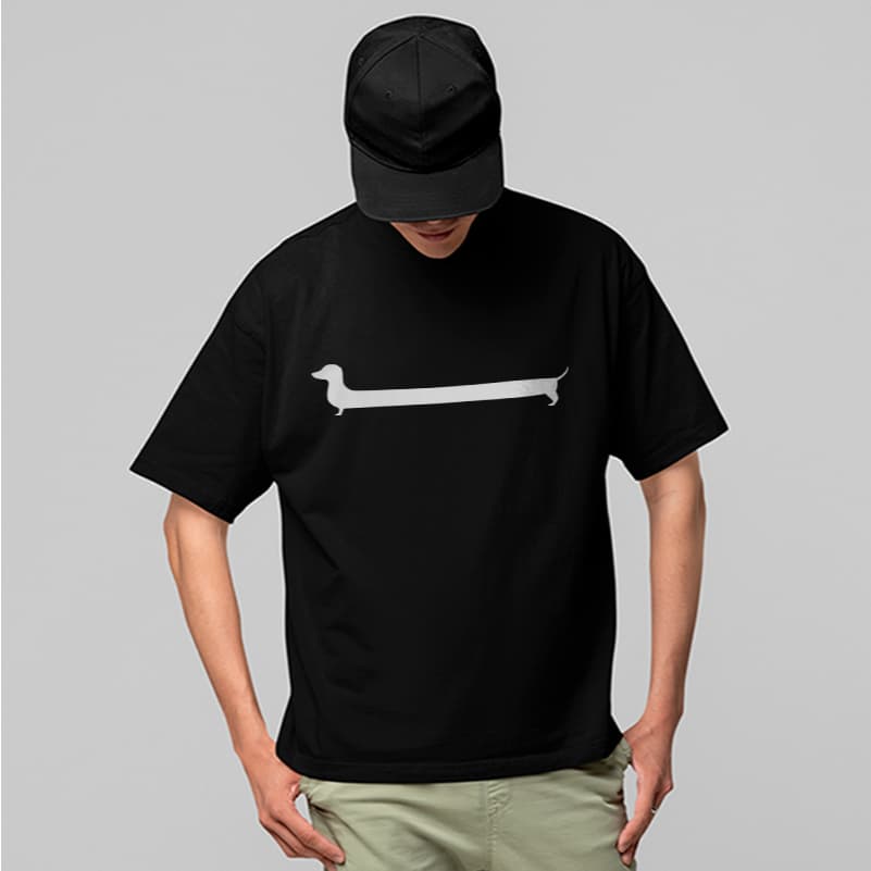 Camiseta Oversized Salsicha Dog Funny Minimal Style 100% Algodão