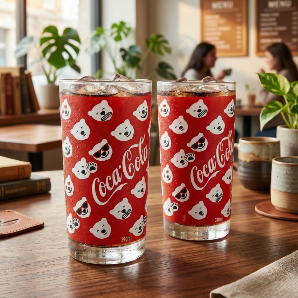 Kit 2 Copos Coca-Cola 390ml Vidro Reforçado Original Premium Casa Bebidas Decoração Festa coca cola