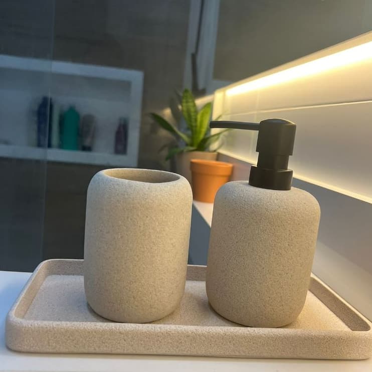 Kit Banheiro Lavabo em Cimento ou Poliresina Porta Sabonete Decoração Moderna Porta escova bandeja