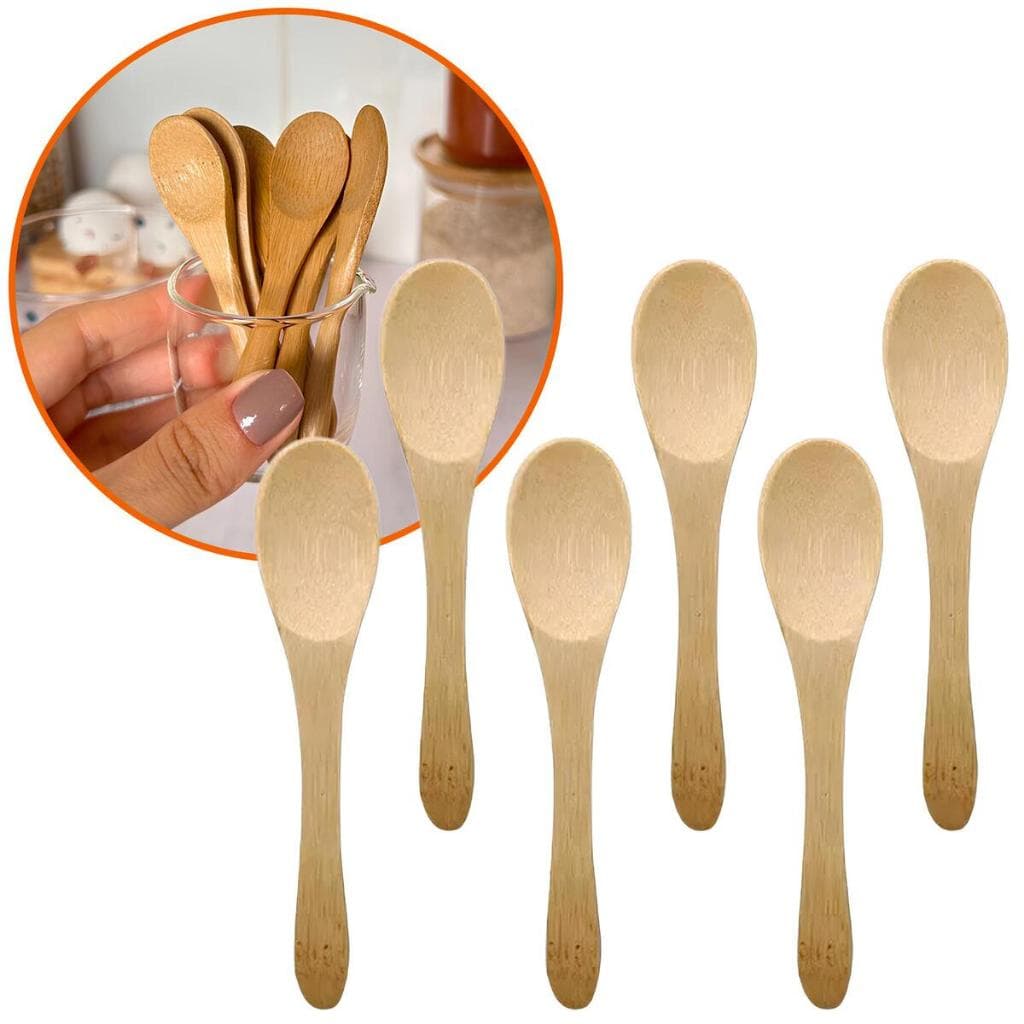 Mini Talher em Bambu 6 Colheres Para Petiscos Oikos