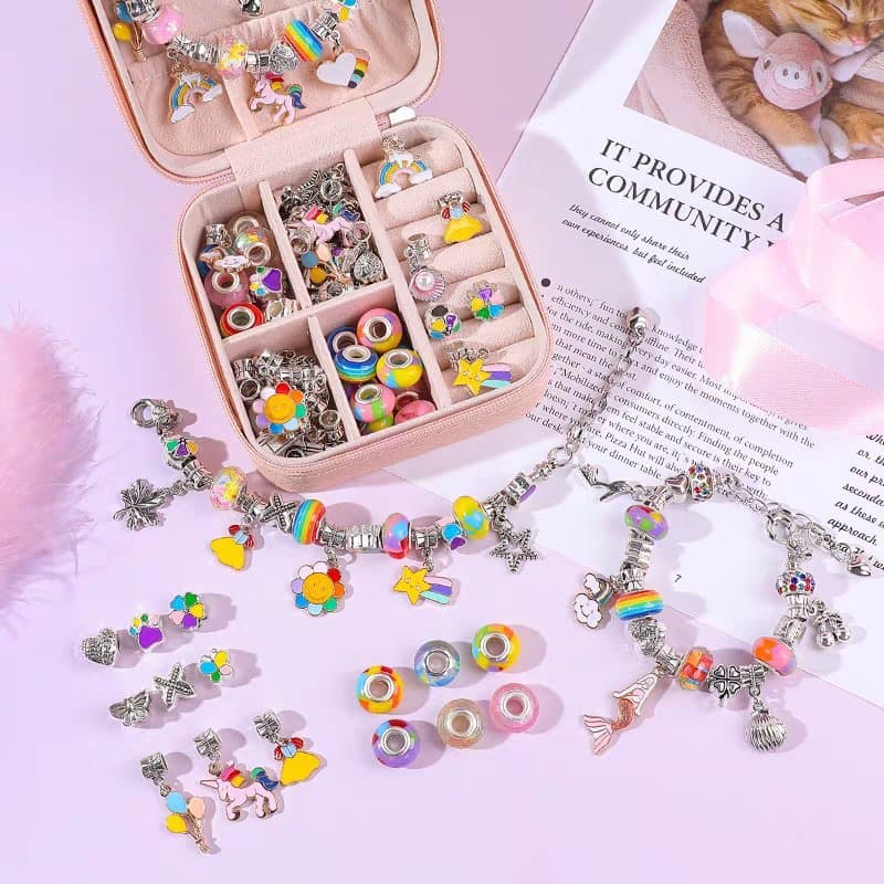 Porta Joias com KIT de Pulseiras DIY com Pingentes e Berloques Conjunto de Joias para Meninas