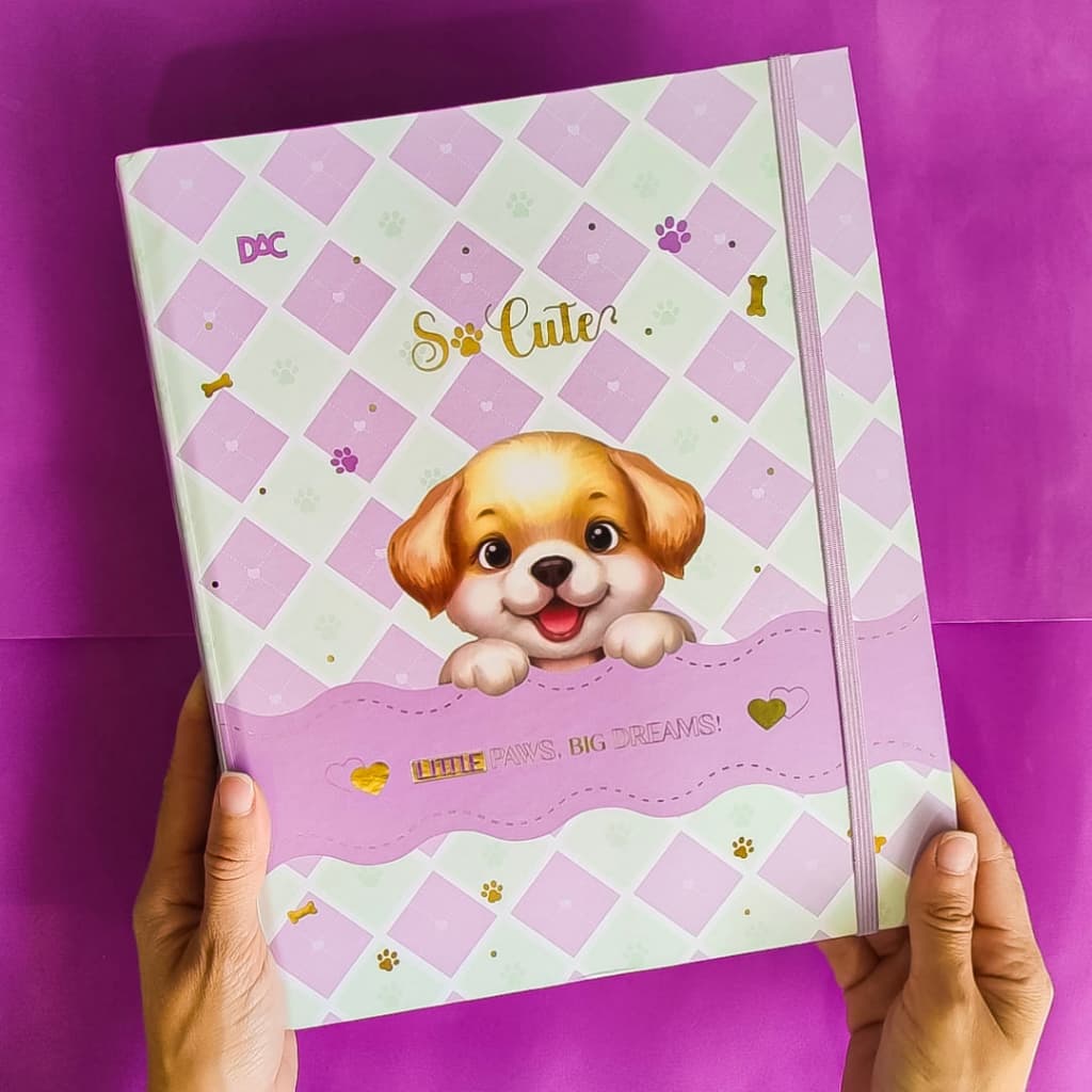 Fichário Universitário A4 Cachorrinho So Cute Dog DAC Caderno Argolado com Folhas Organizador Escolar