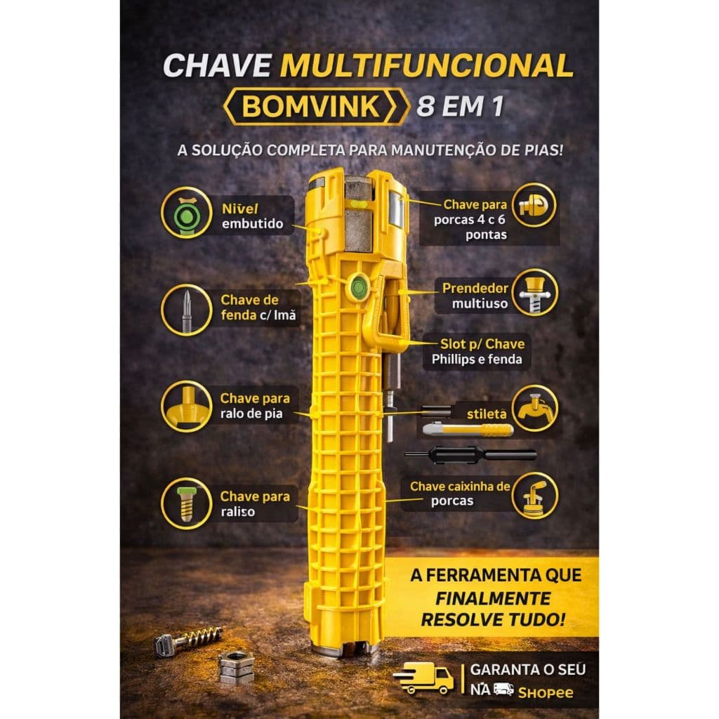 Chave Multifuncional 8 em 1 BOMVINK | Ferramenta para Pia e Torneira | Encanador | Com Nível e Chave Integrada