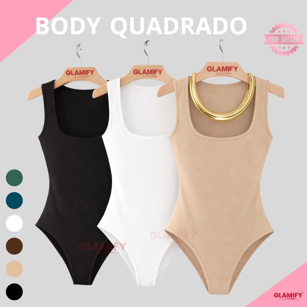 Body Feminino Quadrado Elegante Collant Básico Forro Duplo em suplex Alça Grossa Tendência  P M G GG