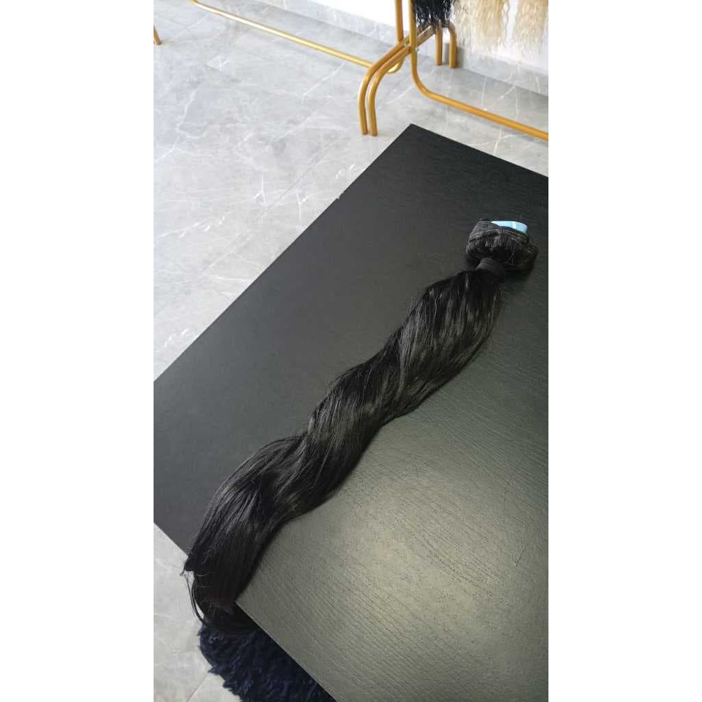 Aplique de Cabelo na Fita Adesiva Semi Humano Russo Ondulado 50cm Preto Fibra Russa